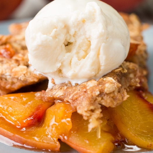 Healthier skillet peach crisp