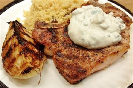 Garam Masala Pork Chops with Mint Yogurt and Spiced Couscous