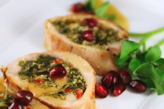 Roast Pork Florentine With Pomegranate Sauce