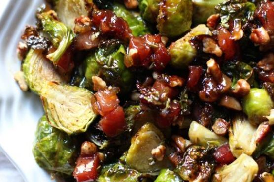 Roasted Brussels Sprouts with glazed pancetta and pecans