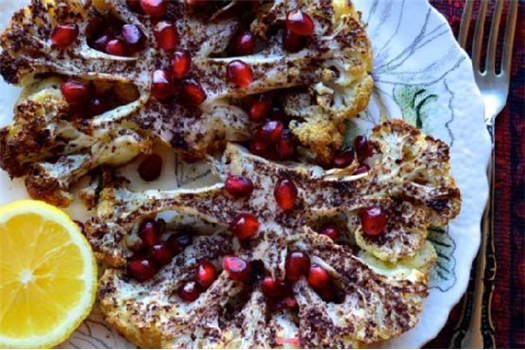 Sumac dusted cauliflower steaks with pomegranate