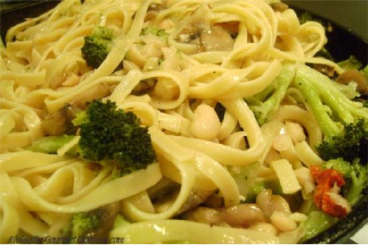 Fettuccine With Beans & Broccoli & Mushrooms