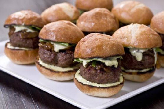 Kobe Beef Sliders With Tarragon Aioli and Caramelized Onions